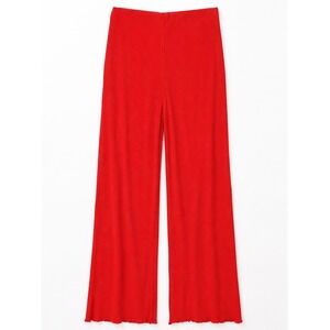 Urban Outfitters Ribbed Wide Leg Pants Womens Sz S Red Lettuce Edge Hem Lounge